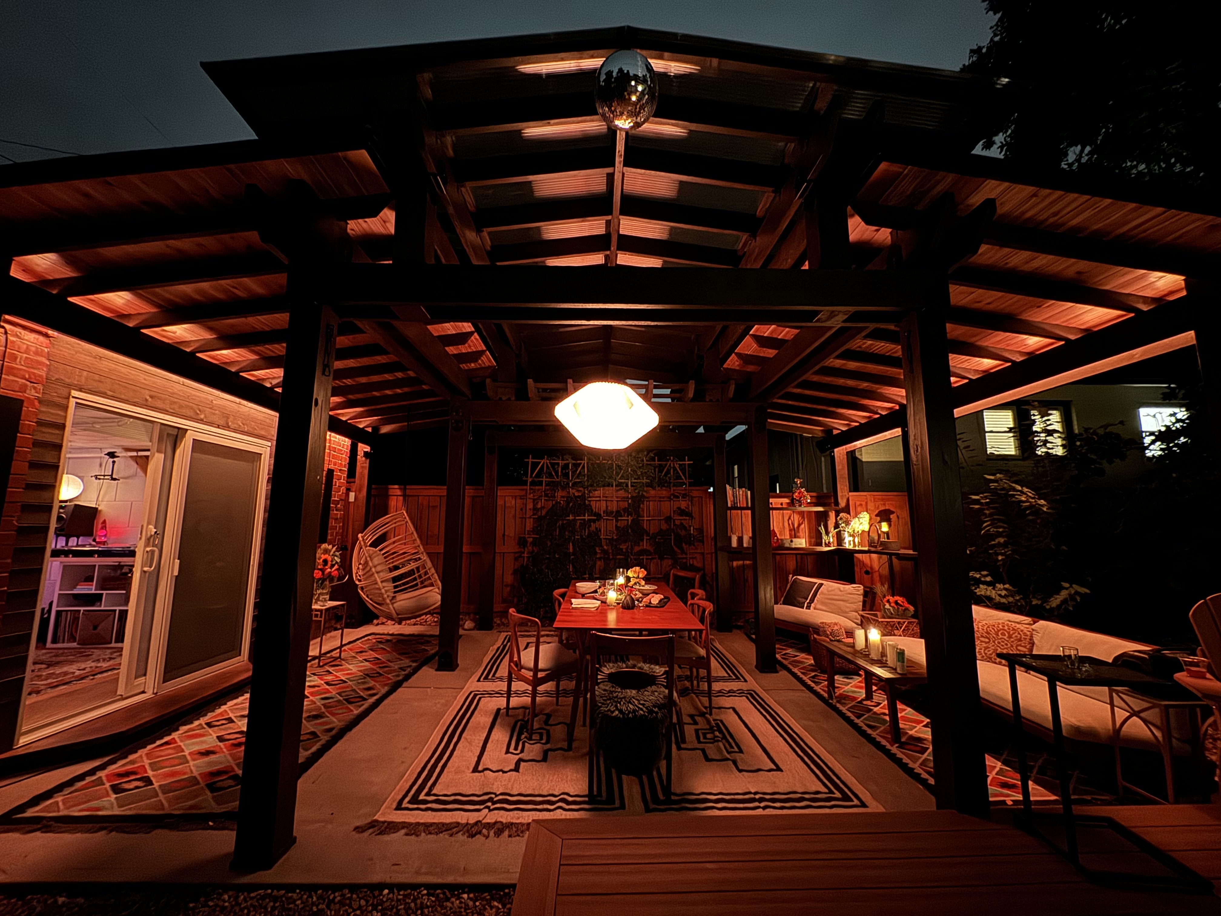 Danger Den custom outdoor wellness pergola with integrated lighting, Denver Colorado